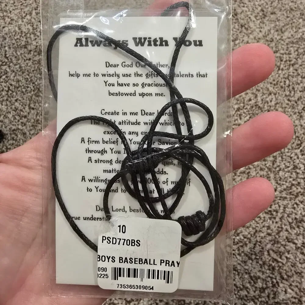 NEW Saint Christopher Baseball Medal Cord Necklace with Laminated Prayer Card